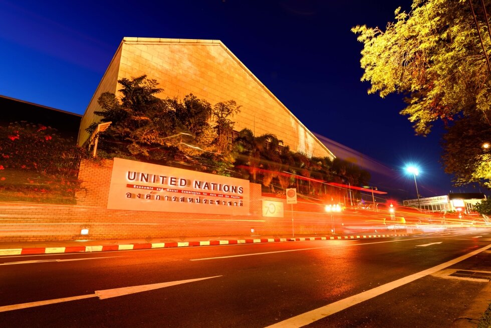 UN building in Bangkok turns orange